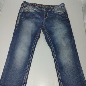 ROCK REVIVAL Woman's Mid Rise Distressed Crop Jeans Size 31 Used